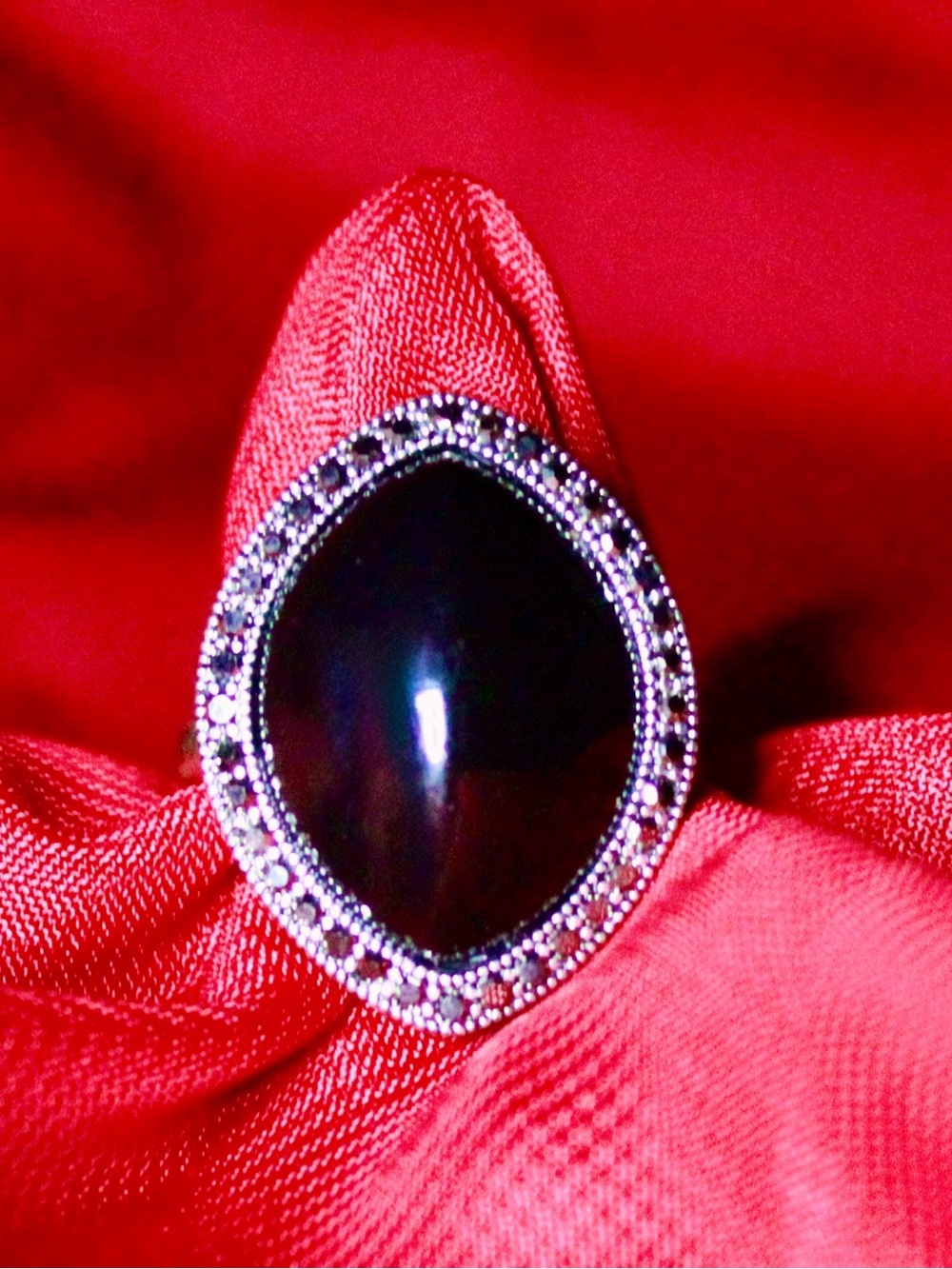 Elegant Black Onyx Marquis Statement Ring - Women Jewelry